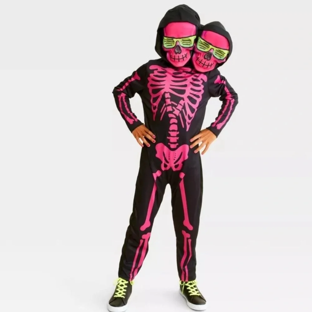 Kids Hyde & Eek TWO-HEADED SKELETON Halloween Costume Jumpsuit Size Large NWT
